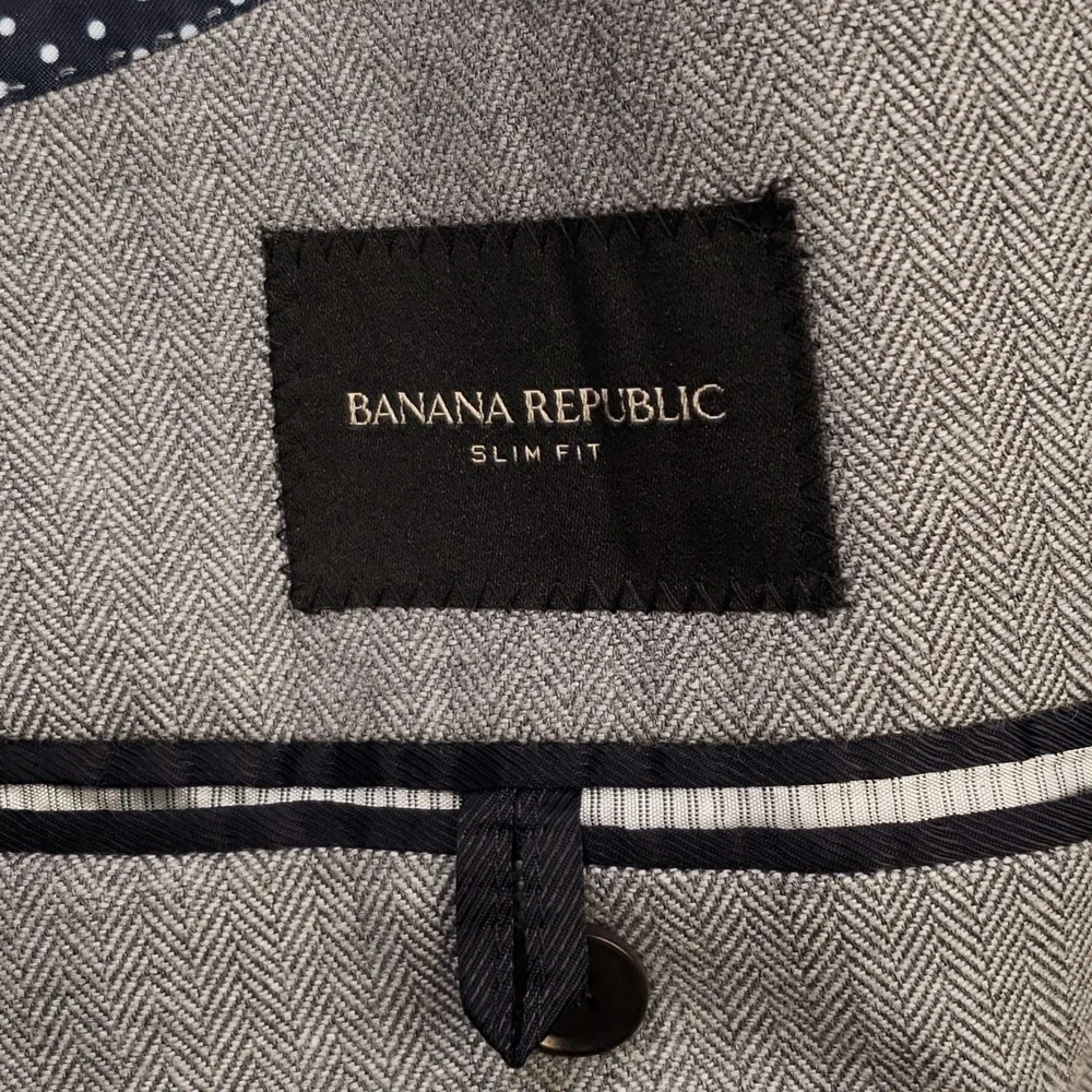 Banana Republic Sport Coat Mens 44R Gray Herringbone Slim Fit Cotton Blazer